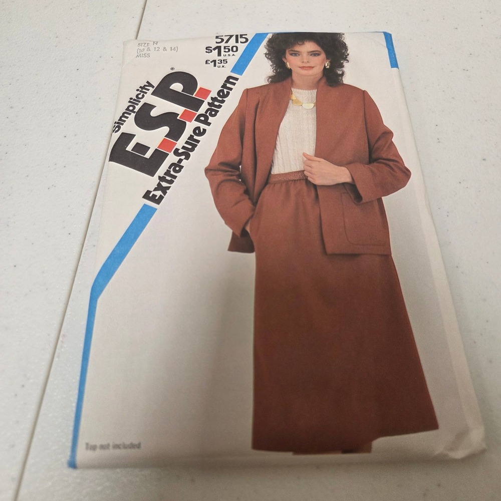 Simplicity 5715 ESP Sewing Pattern 1980s Skirt & Unlined Jacket Size 10-14